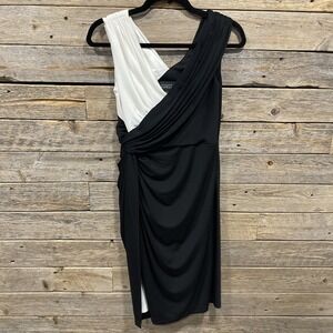 Adrianna Appel Women's Wrap Dress Black And White‎ Sleeveless Size 4 Front Slit